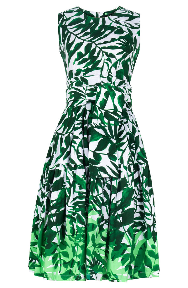 Rose Dress Crew Neck Sleeveless Long Length Cotton Stretch (Picasso Mono Flower White Multi)