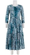 Melanie Dress #1 Crew Neck 3/4 Sleeve Midi Length Cotton Musola (Pierre Leopard White)