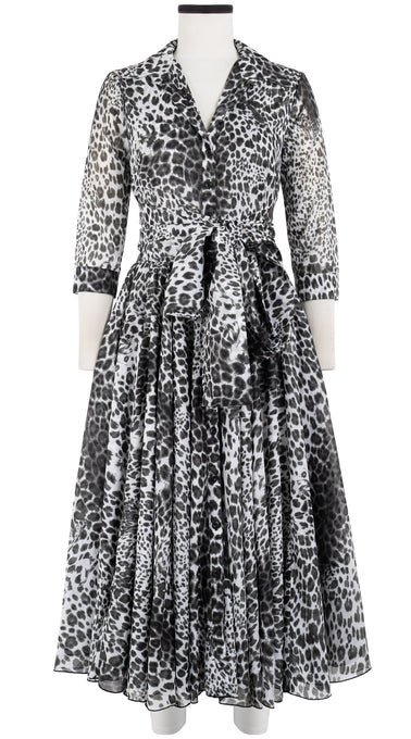 Aster Dress Shirt Collar 3/4 Sleeve Midi Length Cotton Musola (Pierre Leoparde)