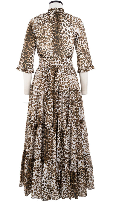 Eden Dress Crew Neck 3/4 Sleeve with Hamilton Belt Maxi Length Cotton Musola (Pierre Leoparde)