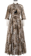 Eden Dress Crew Neck 3/4 Sleeve with Hamilton Belt Maxi Length Cotton Musola (Pierre Leoparde)