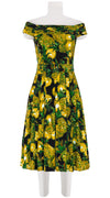 Zeller Dress High Off Shoulder Band Sleeve Long Length Cotton Stretch (Pineapple Tree Big)