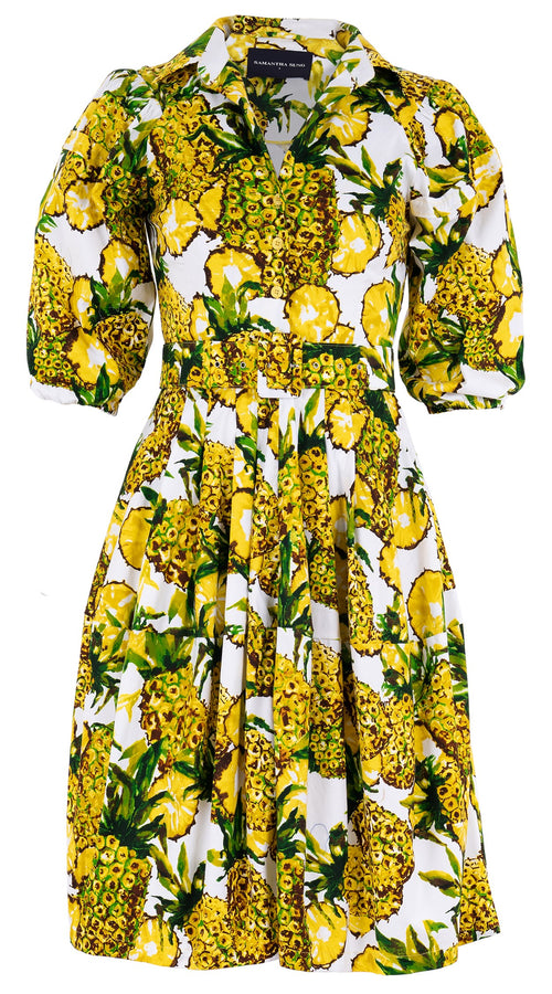 Claire Dress Shirt Collar 3/4 Puff Sleeve Cotton Stretch (Pineapple Tree Big)