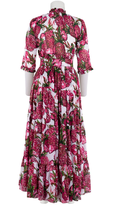Eden Dress Crew Neck 3/4 Sleeve with Hamilton Belt Maxi Length Cotton Musola (Pineapple Tree Big)