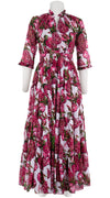 Eden Dress Crew Neck 3/4 Sleeve with Hamilton Belt Maxi Length Cotton Musola (Pineapple Tree Big)