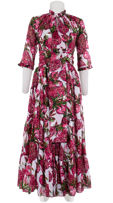 Eden Dress Crew Neck 3/4 Sleeve with Hamilton Belt Maxi Length Cotton Musola (Pineapple Tree Big)