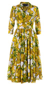 Aster Dress Shirt Collar 3/4 Sleeve Midi Length Cotton Musola (Pineapple Tree Big)