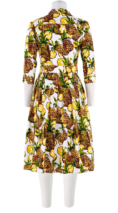 Audrey Dress #1 Shirt Collar 3/4 Sleeve Long Length Cotton Stretch (Pineapple Tree Small)