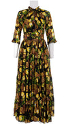 Eden Dress Crew Neck 3/4 Sleeve with Hamilton Belt Maxi Length Cotton Musola (Pineapple Tree Small)