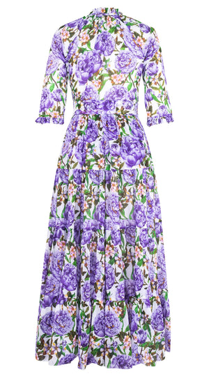 Eva Dress Crew Neck 3/4 Sleeve Maxi Length Cotton Musola (Pink Peony)