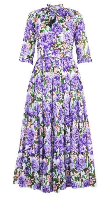 Eva Dress Crew Neck 3/4 Sleeve Maxi Length Cotton Musola (Pink Peony)