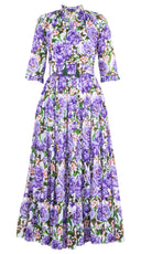 Eva Dress Crew Neck 3/4 Sleeve Maxi Length Cotton Musola (Pink Peony)