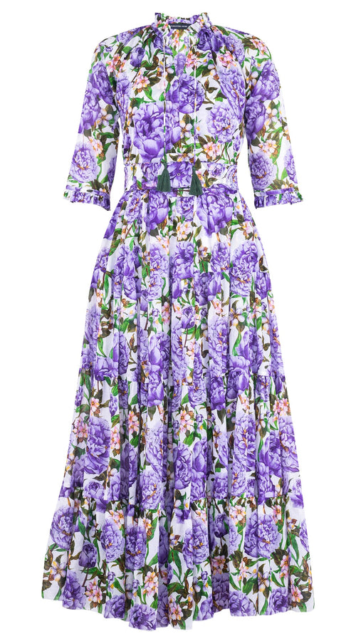 Eva Dress Crew Neck 3/4 Sleeve Maxi Length Cotton Musola (Pink Peony)