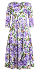 Melanie Dress Crew Neck 3/4 Sleeve Midi Length Cotton Lawn (Pink Peony)