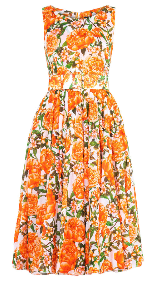 Aster Dress Boat Neck Sleeveless Midi Length Cotton Musola (Pink Peony)