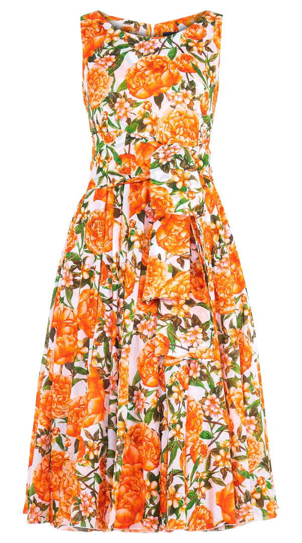 Aster Dress Boat Neck Sleeveless Midi Length Cotton Musola (Pink Peony)
