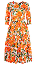 Melanie Dress Crew Neck 3/4 Sleeve Midi Length Cotton Lawn (Pink Peony)