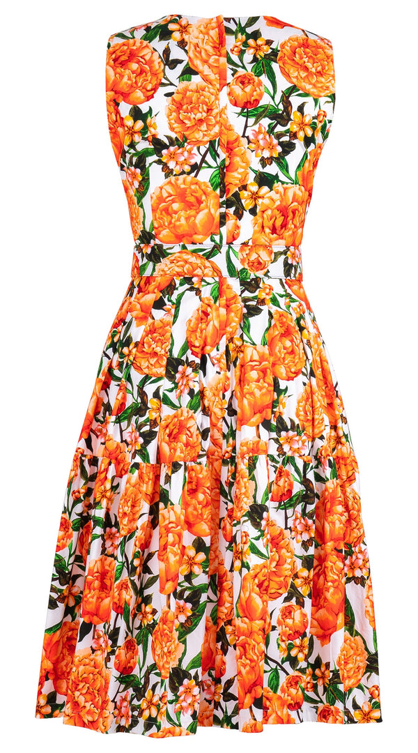 Rose Dress Crew Neck Sleeveless Long Length Cotton Musola (Pink Peony)