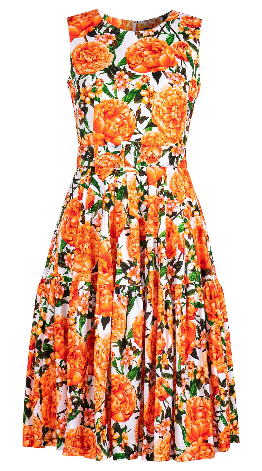 Rose Dress Crew Neck Sleeveless Long Length Cotton Musola (Pink Peony)