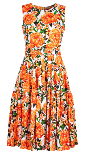 Rose Dress Crew Neck Sleeveless Long Length Cotton Musola (Pink Peony)