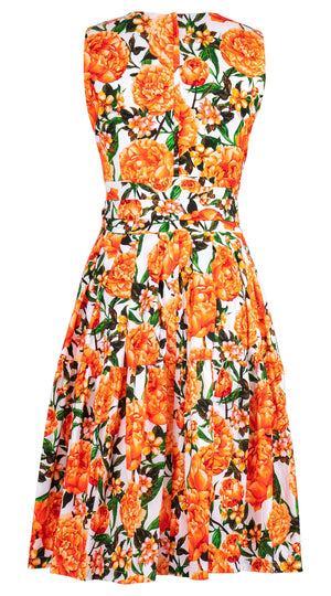 Rose Dress Crew Neck Sleeveless Long Length Cotton Musola (Pink Peony)