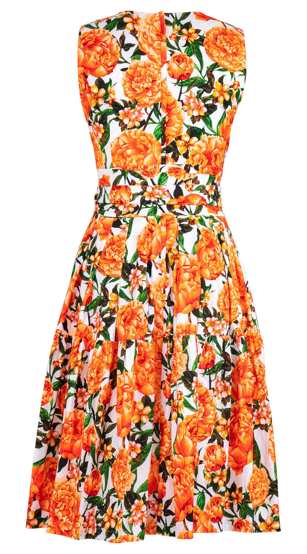 Rose Dress Crew Neck Sleeveless Long Length Cotton Musola (Pink Peony)