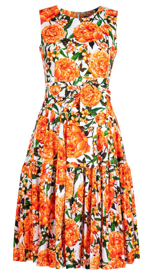 Rose Dress Crew Neck Sleeveless Long Length Cotton Musola (Pink Peony)