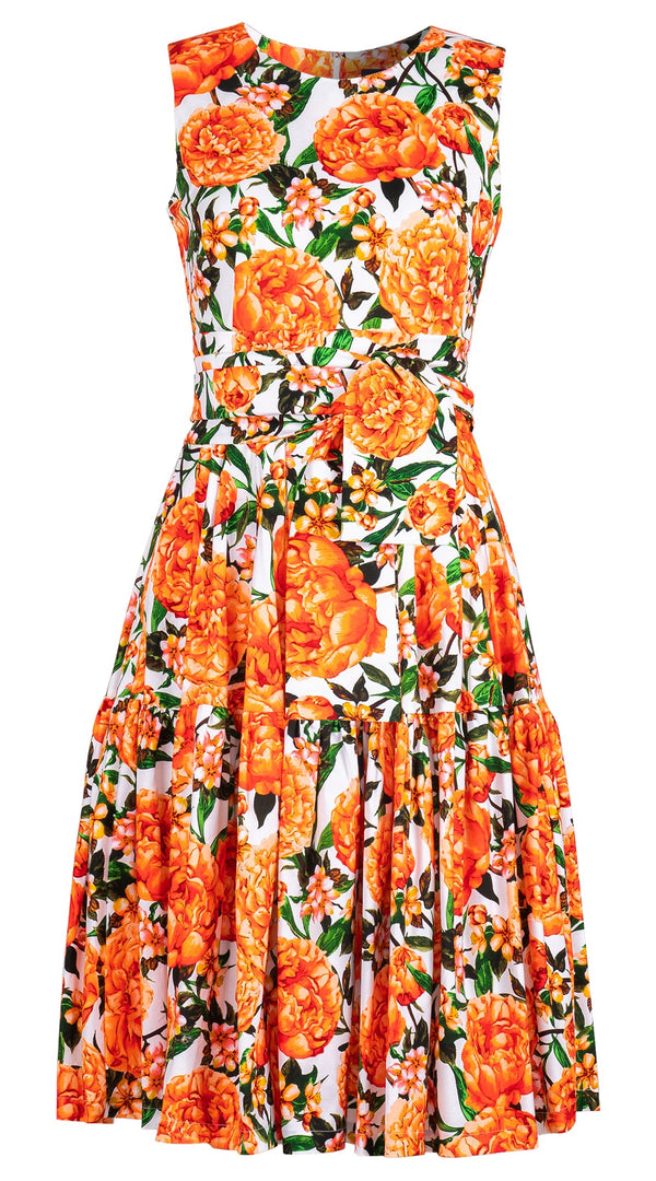 Rose Dress Crew Neck Sleeveless Long Length Cotton Musola (Pink Peony)