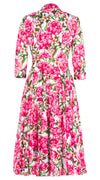 Aster Dress Shirt Collar 3/4 Sleeve Midi Length Cotton Musola (Pink Peony)