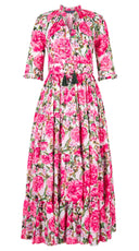 Eva Dress Crew Neck 3/4 Sleeve Maxi Length Cotton Musola (Pink Peony)
