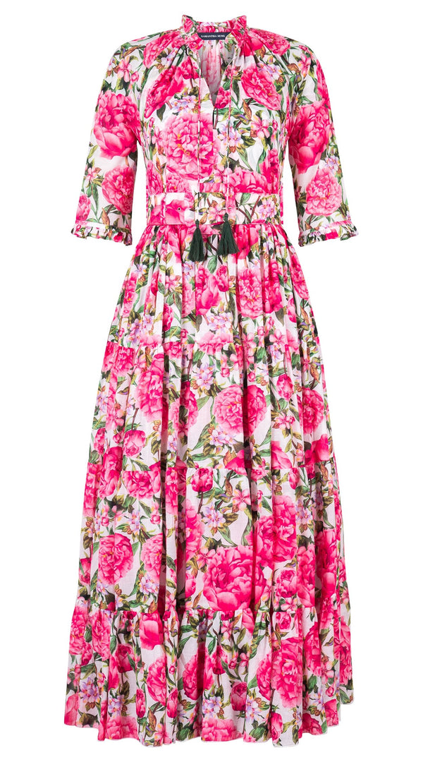 Eva Dress Crew Neck 3/4 Sleeve Maxi Length Cotton Musola (Pink Peony)