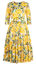 Melanie Dress Crew Neck 3/4 Sleeve Midi Length Cotton Lawn (Pink Peony)