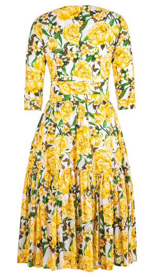 Melanie Dress Crew Neck 3/4 Sleeve Midi Length Cotton Lawn (Pink Peony)