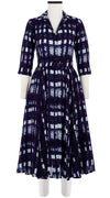 Aster Dress Shirt Collar 3/4 Sleeve Midi Length Silk GGT (Plaid Mohair)
