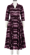 Aster Dress Shirt Collar 3/4 Sleeve Midi Length Silk GGT (Plaid Mohair)