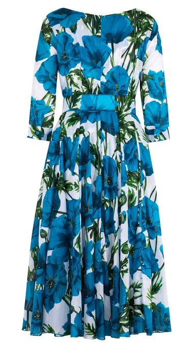 Aster Dress Round Neck 3/4 Sleeve Midi Length Cotton Musol (Poppy Poland Big)