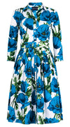 Audrey Dress #1 Shirt Collar 3/4 Sleeve Long Length Cotton Stretch (Poppy Polland)