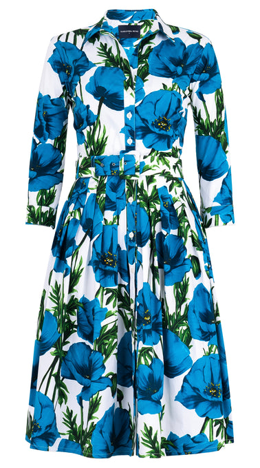 Audrey Dress #1 Shirt Collar 3/4 Sleeve Long Length Cotton Stretch (Poppy Polland)