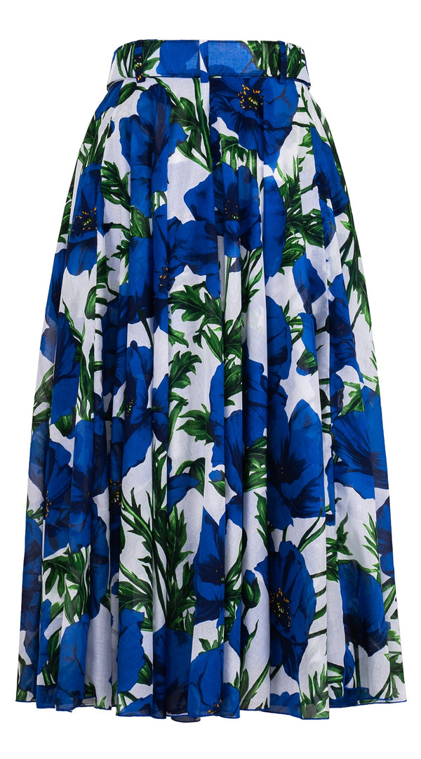 Aster Skirt #1 with Belt Midi Length Cotton Musola (Poppy Poland Big)