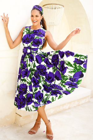 Abelia-Kleid, Rundhalsausschnitt, ärmellos, Midi-Länge, Baumwoll-Stretch (Poppy Poland Big)