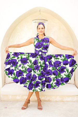 Abelia-Kleid, Rundhalsausschnitt, ärmellos, Midi-Länge, Baumwoll-Stretch (Poppy Poland Big)