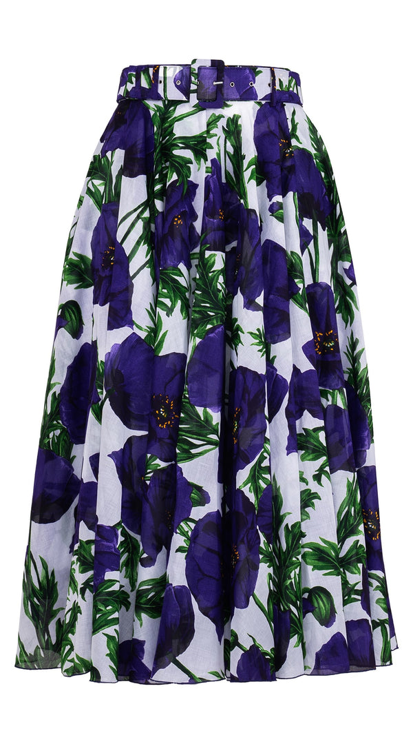 Aster Skirt #1 with Belt Midi Length Cotton Musola (Poppy Poland Big)