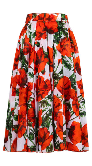 Aster Skirt #1 with Belt Midi Length Cotton Musola (Poppy Poland Big)