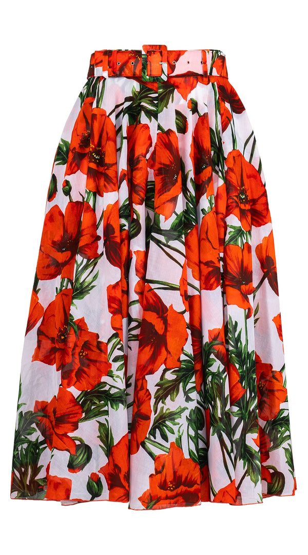 Aster Skirt #1 with Belt Midi Length Cotton Musola (Poppy Poland Big)