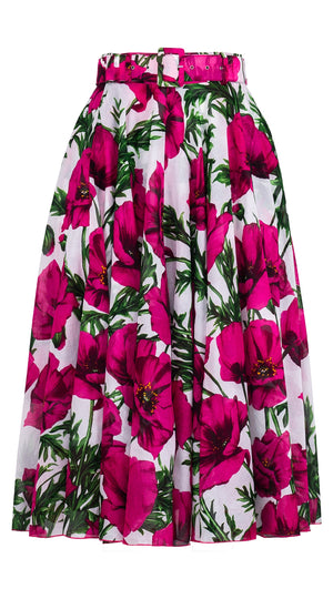 Aster Skirt #1 with Belt Midi Length Cotton Musola (Poppy Poland Big)