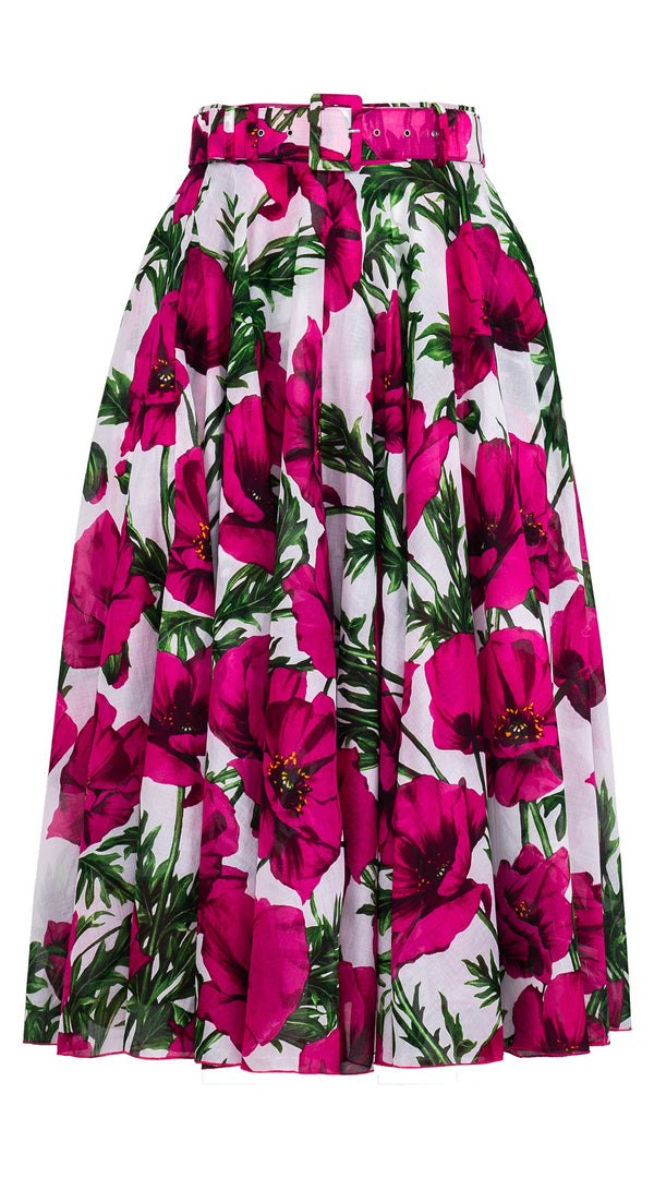 Aster Skirt #1 with Belt Midi Length Cotton Musola (Poppy Poland Big)