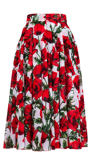 Aster Skirt #1 with Belt Midi Length Cotton Musola (Poppy Poland Big)