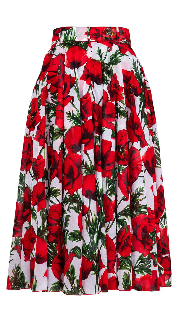 Aster Skirt #1 with Belt Midi Length Cotton Musola (Poppy Poland Big)