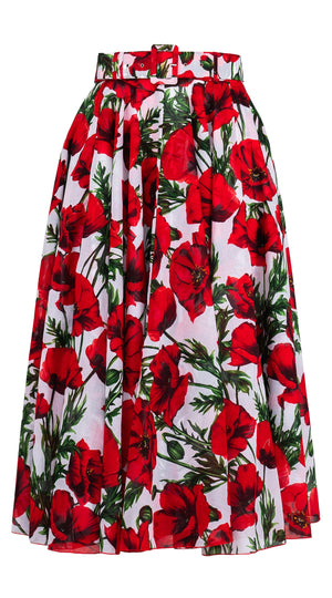 Aster Skirt #1 with Belt Midi Length Cotton Musola (Poppy Poland Big)