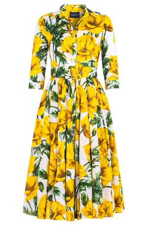 Aster Dress Shirt Collar 3/4 Sleeve Midi Length Cotton Musola (Poppy Poland)